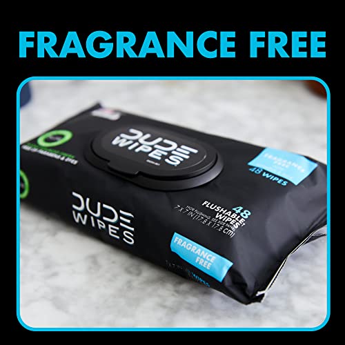 DUDE Wipes Flushable Wipes Dispenser, Unscented Wet Wipes with Vitamin-E & Aloe for at-Home Use, Septic and Sewer Safe, 48 Count (144ct, Pack of 3)