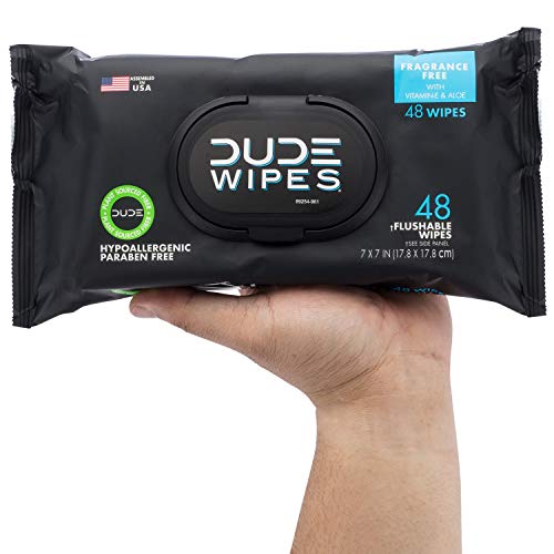 DUDE Wipes Flushable Wipes Dispenser, Unscented Wet Wipes with Vitamin-E & Aloe for at-Home Use, Septic and Sewer Safe, 48 Count (144ct, Pack of 3)