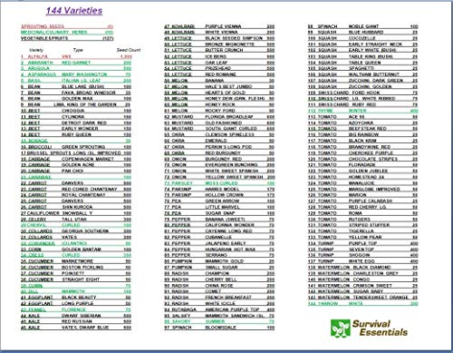 Survival Essentials 144 Variety Ultimate Heirloom Seed Vault