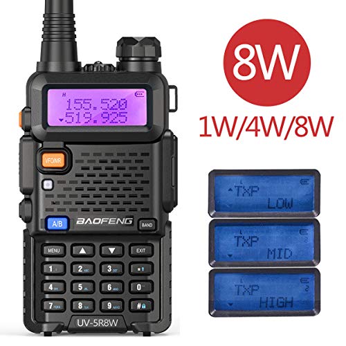  BAOFENG UV-5R 8W Ham Radio High Power Dual Band Portable Two  Way Radio Long Range Rechargeable Handheld Radio (Black-1Pack)… :  Electronics